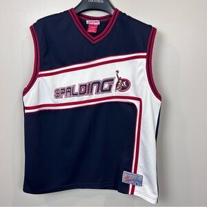 Vintage Spalding Basketball Jersey Tank Men’s Large Navy Red White‎ Sleeveless